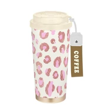Imagem de TSENQUE Caneca de café rosa e ouro rosa, para viagem, 40 ml com canudo e tampa, copo de parede dupla isolado a vácuo com revestimento cerâmico para escola, escritório, festa, acampamento