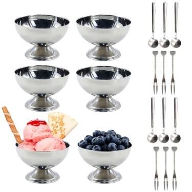 Imagem de ATSKIM Conjunto de 6 tigelas de sorvete, tigelas de sobremesa de aço inoxidável de 150 ml, copos de sorvete, pequenos pés, iogurte, lanche, tigela de doces para servir molho de saladas de frutas