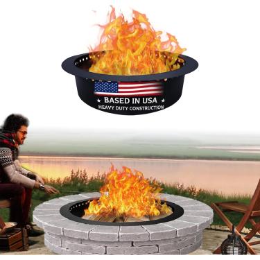 Imagem de FEBTECH - Inserção para fogueira sem fumaça - Anel de fogueira dobrável redondo de aço de 117 cm com aberturas de ar e suporte de coller - Anel de fogo DIY dentro ou acima do solo para jardim ao ar