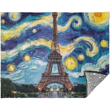 Imagem de Cobertor macio estrelado da Torre Eiffel Paris 177,8 cm x 139,7 cm Cobertores de sherpa para mulheres estéticas personalizadas para sofá