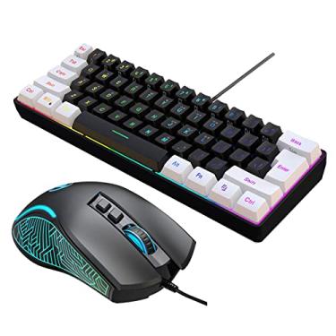 Imagem de Kit e teclado de computador V700BW + X100 USB com 61 teclas RGB com fio + LED colorido para jogos com fio, velocidade máxima de movimento de 4 níveis, máximo 0DPI para PC Lap