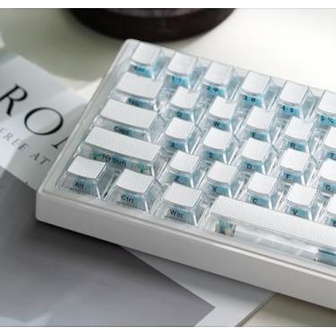 Imagem de dagaladoo Conjunto de teclas brancas transparentes Jelly Set 126 teclas PC/PBT 75 por cento, teclas transparentes brilham, perfil cereja compatível com teclado mecânico de layout dos EUA (textura de