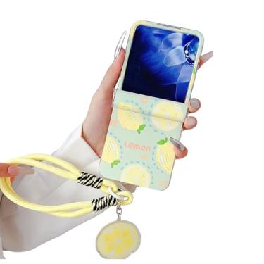 Imagem de SKPY Linda capa compatível com Motorola Razr 2025 com cordão de pérola, desenho animado engraçado estampa de fruta limão à prova de choque capa de proteção de dobradiça para Razr 2025 para mulheres e