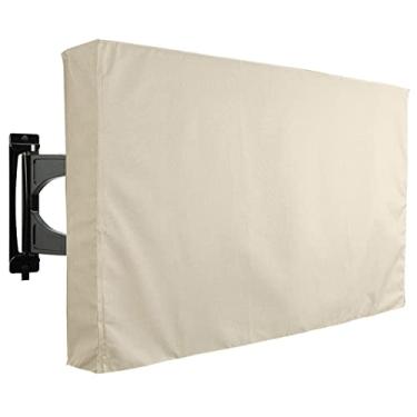 Imagem de BAHULA Capa de TV externa à prova d'água e à prova de intempéries, protetor de tela de TV para TV de 30 a 70 polegadas, com bolso de controle remoto para TVs externas LED LCD de tela plana, bege A, 55
