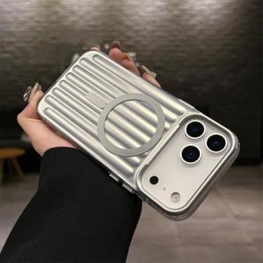 Imagem de SFDSUH Capa de luxo com padrão ondulado, carregamento magnético sem fio e acabamento fosco na parte traseira para iPhone 16 Pro Max (Cinza Titânio)