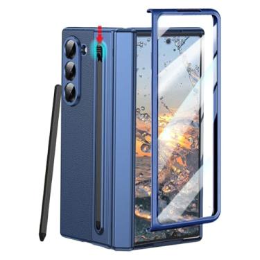 Imagem de HOULEE Capa para Samsung Galaxy Z Fold 7 com protetor de tela integrado e proteção de dobradiça e S Pen, capa protetora de couro premium com tudo incluído para Galaxy Z Fold 7 - azul