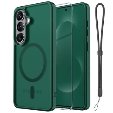 Imagem de Janmitta Capa magnética para Samsung Galaxy S26, com protetor de tela, compatível com MagSafe, proteção contra quedas de grau militar, capa de telefone fosca translúcida fina à prova de choque, verde