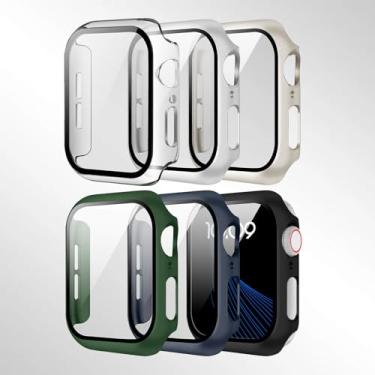 Imagem de Pacote com 6 capas com protetor de tela de vidro temperado para Apple Watch Series 4-10, ultrafina, resistente a arranhões, PC rígido (preto/azul/pineneedle/starlight/prata/transparente, 40 mm)