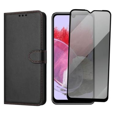 Imagem de Capa Carteira Para Samsung Galaxy M34 com Porta Cartões, Preta, Fechamento Magnético + Película de Vidro 9H