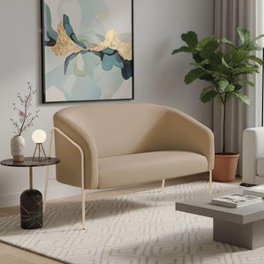 Imagem de Sofá 2 Lugares Namoradeira Stella Industrial Alta Champanhe Suede D03 - D`rossi Cor Marrom Rato