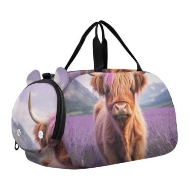 Imagem de Dragon Clouds Bolsa de viagem arco-íris para meninas, bolsa de viagem noturna, bolsa esportiva de fim de semana para crianças, linda vaca highland, Clássico