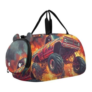 Imagem de Bolsa esportiva para meninos, flamingos aquarela, praia, fim de semana, bolsa de viagem para meninas, bolsa de viagem, academia, bagagem infantil, Caminhão Monstro, Clássico