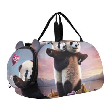 Imagem de Bolsa esportiva de viagem para meninos, fim de semana, bolsa de viagem para meninas, bolsa de viagem para dança, romântica, gato Titanic Love, Barco amor casal panda, Clássico