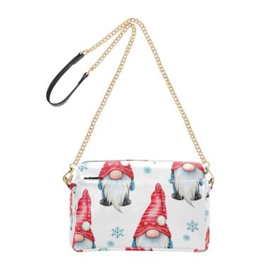 Imagem de Joitme Gnomos de Natal fofos bolsa feminina vermelha branca bolsa tiracolo de couro PU bolsa de ombro alça de corrente bolsa para celular