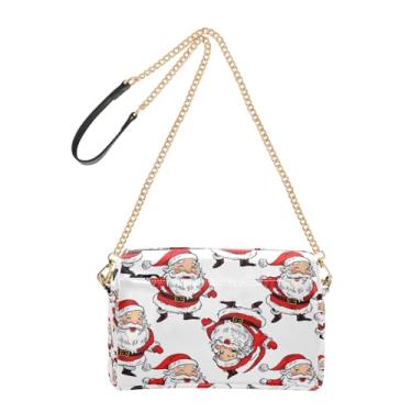 Imagem de Joitme Bolsa feminina transversal branca de Papai Noel com desenho animado de couro PU com alça de corrente para celular linda