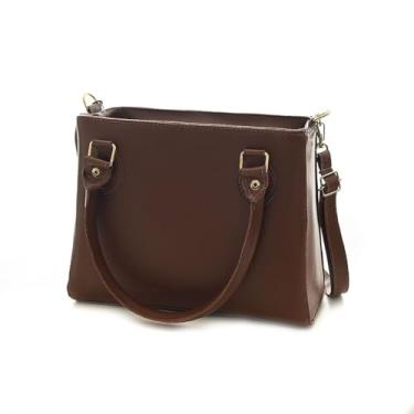 Imagem de Bolsa de Mão Feminina em Couro Sintético, Alça Transversal, Preta, Detalhes Dourados (castanho)