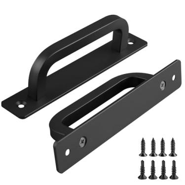 Imagem de funifiti Puxador de porta de celeiro preto, pacote com 5, puxador de gaveta de armário de 15 cm, de substituição, maçaneta de porta externa, autoperfurante com placa traseira de alumínio