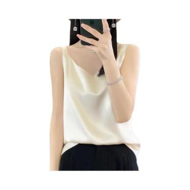 Imagem de Top Feminino De Seda Solto Com Decote Em V, Colete Fino De Acetato Sat