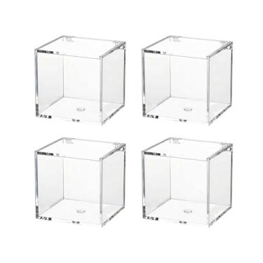 Imagem de Caixa de acrílico transparente com tampa, pacote com 4 caixas de exibição de acrílico de plástico, mini cubos, pequena caixa de armazenamento para doces, lembrancinhas, café, casamento, festa, joias