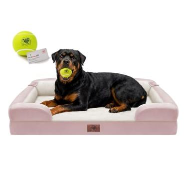 Imagem de Cama ortopédica para cães extragrande, caixa de ovos, impermeável, 2GG, espuma viscoelástica com capa removível lavável e fundo antiderrapante, brinquedo de bola de tênis, 114 x 89 cm
