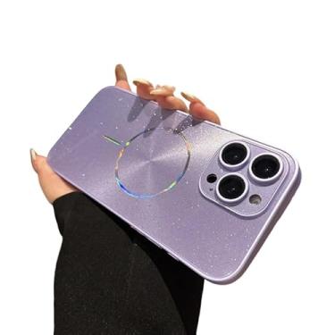 Imagem de Capa magnética de proteção completa para lente de câmera com glitter Aurora Glitter Bling Sparkle para iPhone, compatível com carregamento sem fio MagSafe (roxo, iPhone 12)
