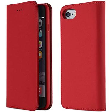 Imagem de MAALYA Capa para Apple iPhone SE 2022 (3ª geração) 4,7 polegadas, carteira de couro genuíno magnética fólio capa de telefone com 2 compartimentos para cartão (cor: vermelho)