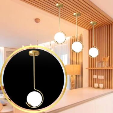 Imagem de Gimpo, Luminária Jabuticaba 60cm Metal Dourada Globo Vidro Pendente Lustre Teto KJDD-E-067-GOLD