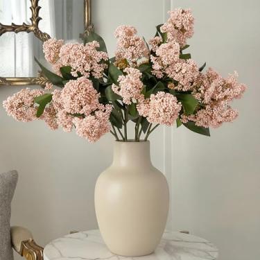 Imagem de Maysing 4 peças de caule artificial Skimmia com folhas, haste longa realista de 56 cm, flores falsas para decoração de casa, decoração de casamento, vaso de mesa, centro de mesa, arranjo floral, buquê