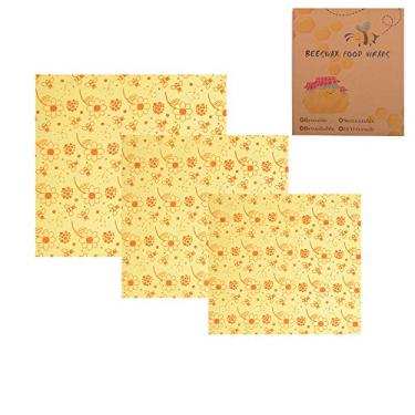 Imagem de Envelopes de Cera Abelha Reutilizáveis Laváveis Elásticas Tampas para Preservação Alimentos Ecológicos Sem Aditivos