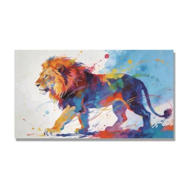Imagem de NHLDZYH Respingo de tinta leão pintura em tela abstrata arte animal mural vívido chama a atenção para sala de estar decoração de casa moderna. A102. 50 x 90 cm. Apenas tela