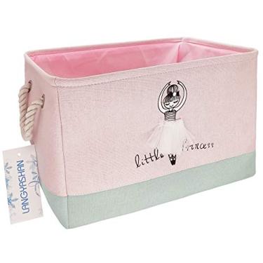 Imagem de LANGYASHAN Cesto de armazenamento retangular de tecido de lona dobrável com alças para organizar cozinha em casa, brinquedos para meninos e meninas, escritório, armário, prateleira, cestas (meninas)