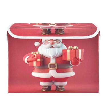 Imagem de SEHANY Linda caixa de armazenamento de Papai Noel de Natal com tampas e alças, organizador de cestas de armazenamento de tecido dobrável, caixas de armazenamento de cubos grandes para roupas, cobertor