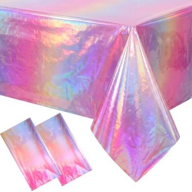 Imagem de Gilprop Pacote com 2 toalhas de mesa iridescentes arco-íris pastel com glitter, toalhas de mesa retangulares iridescentes para decoração de festa de aniversário, chá de bebê, casamento, princesa, 137