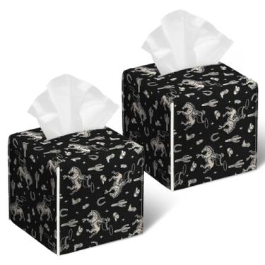 Imagem de Capa de caixa de lenços Western Cowboy 2 peças, suporte de caixa de lenços de papel facial quadrada caixa de lenços organizador de cubo para banheiro, quarto, mesa, escritório