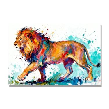 Imagem de NHLDZYH Respingo de tinta leão pintura em tela abstrata arte animal mural vívido chama a atenção para sala de estar decoração de casa moderna. A50. 60 x 90 cm. Apenas tela
