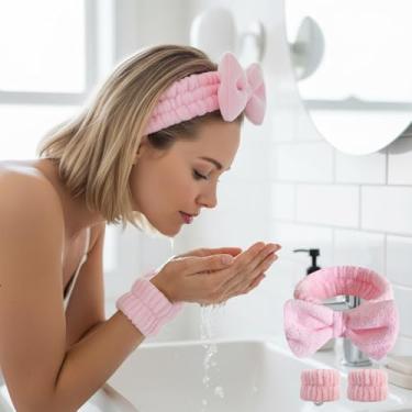 Imagem de Limpeza com pulseiras para mulheres, spa, cuidados com a pele, leve, rotina, remoção de maquiagem, acessórios para casa de banho, 3 peças (rosa)