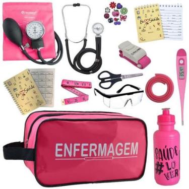 Imagem de Kit Enfermagem Aparelho de Pressão Estetoscópio Estágio Incoterm, ROSA