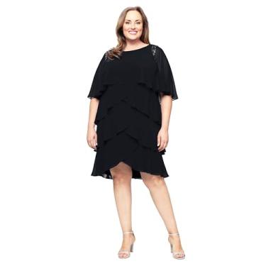 Imagem de S.L. Fashions Vestido feminino plus size em camadas chiffon coquetel com capa anexada e ombros frisados, Preto, 25 Plus Size