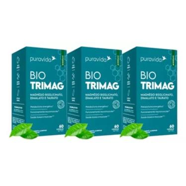 Imagem de 3x Bio Trimag Magnesio Bisglicinato Dimalato Taurato 60 Caps - PuraVida