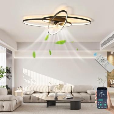 Imagem de Ventilador de teto moderno com luzes LED, regulável, com controle remoto, luminária de teto invisível e silenciosa para sala de estar, sala de jantar, quarto e cozinha, 6 velocidades (preto)