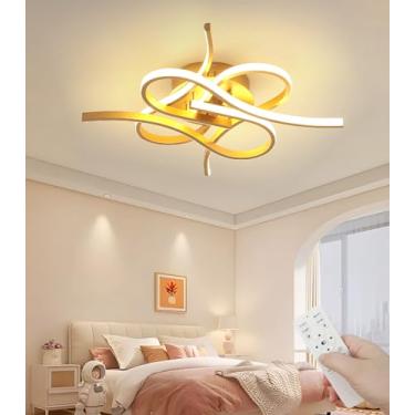 Imagem de Luminária de teto LED moderna com design criativo, semi-embutida, para sala de estar, com controle remoto e intensidade de luz ajustável. Ideal para quarto, sala de jantar, cozinha e corredo