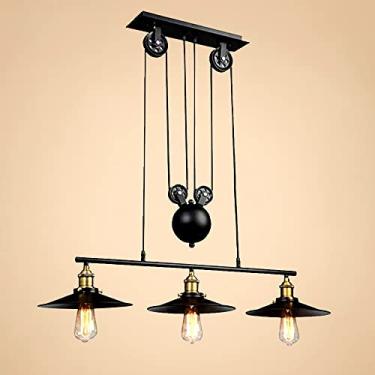 Imagem de Luminária pendente moderna E27, lustre industrial de ferro com altura ajustável para sala de jantar, salão de bilhar, restaurante, clube, bar, sala de estar, decoração e iluminação de quarto