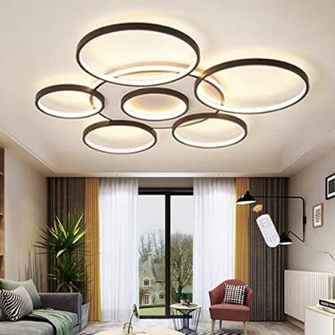 Imagem de Luminária de teto LED moderna para sala de estar, com controle remoto, dimerizável, cúpula de acrílico, ideal para quarto, sala de jantar, restaurante e escritório. Cor marrom.