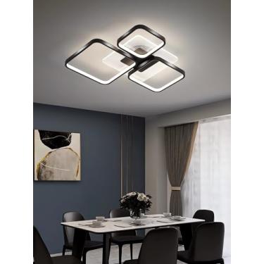 Imagem de Luminária de teto LED moderna e criativa com moldura quadrada, dimerizável e com controle remoto, ideal para sala de estar, cozinha, escritório, quarto e sala de jantar (preta, 3 lâmpadas).