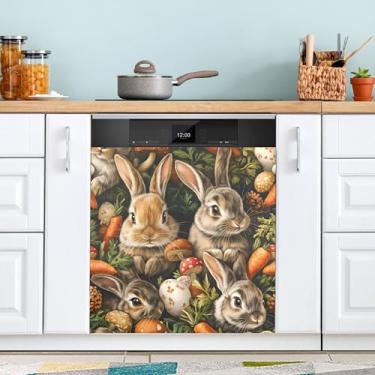 Imagem de SEHANY Capa magnética de conto de fadas fofo coelhinho da Páscoa, adesivos magnéticos decorativos antiarranhões para painel de geladeira e lava-louças, decoração de flores de fazenda de cozinha