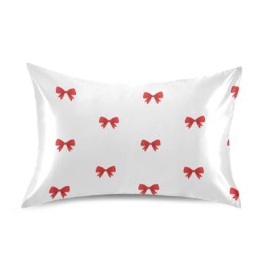 Imagem de Wassud Fronha de cetim Red Bows para cabelo e pele, fronhas de seda lisa, tamanho queen, respirável, com fecho de envelope