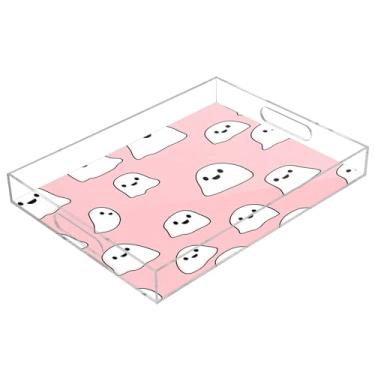 Imagem de xigua Bandeja de servir de acrílico fantasma de Halloween com alças à prova de derramamento, bandejas decorativas de festa de Halloween, bandeja organizadora de bancada para banheiro, cozinha, 30,5 x