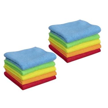 Imagem de Pacote com 10 panos de limpeza de microfibra, 4 toalhas de limpeza de mistura de cores para casa, carro, cozinha, panos de banho reutilizáveis ultra absorventes e sem fiapos