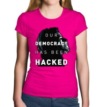 Imagem de Baby Look Algodão Our Democracy Has Been Hacked - Foca na Moda, Rosa, 