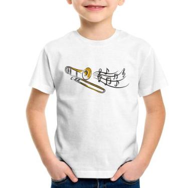 Imagem de Camiseta Infantil Trombone Notas Musicais - Foca na Moda, Branco, 2